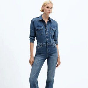 NWT Mango Long Sleeve Denim Jumpsuit, Sz XL